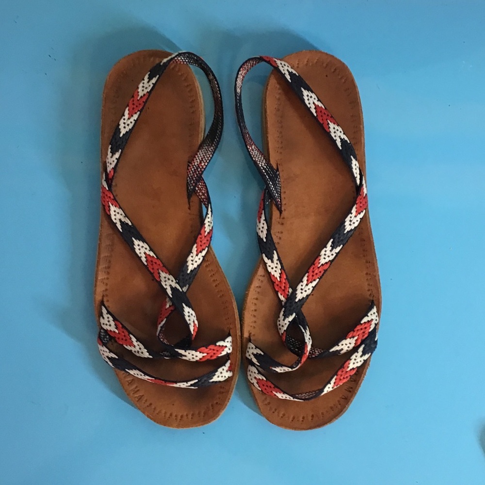 Braided Strap patriotic Sandals with Red, White & Navy Accents Panama stamp